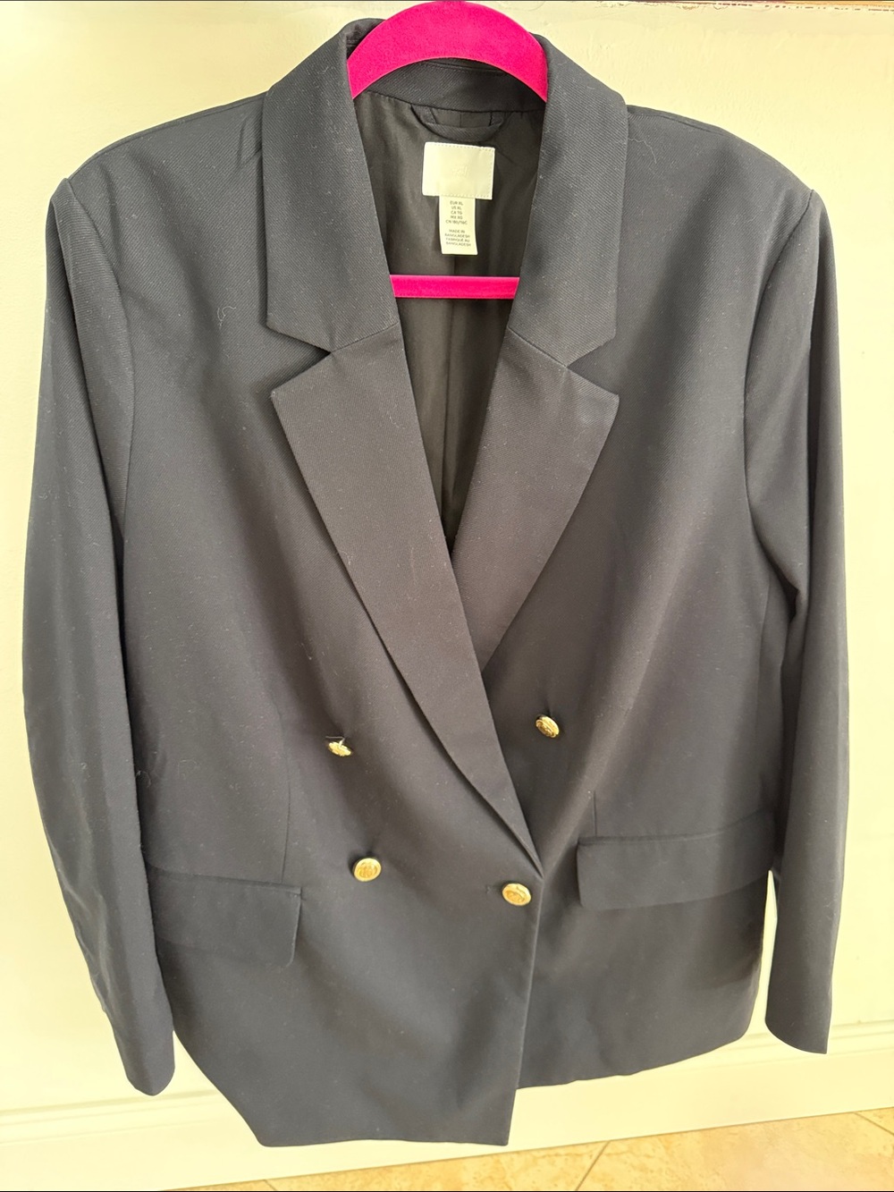 Classic Double-Breasted Navy Blue Blazer with Gold Buttons